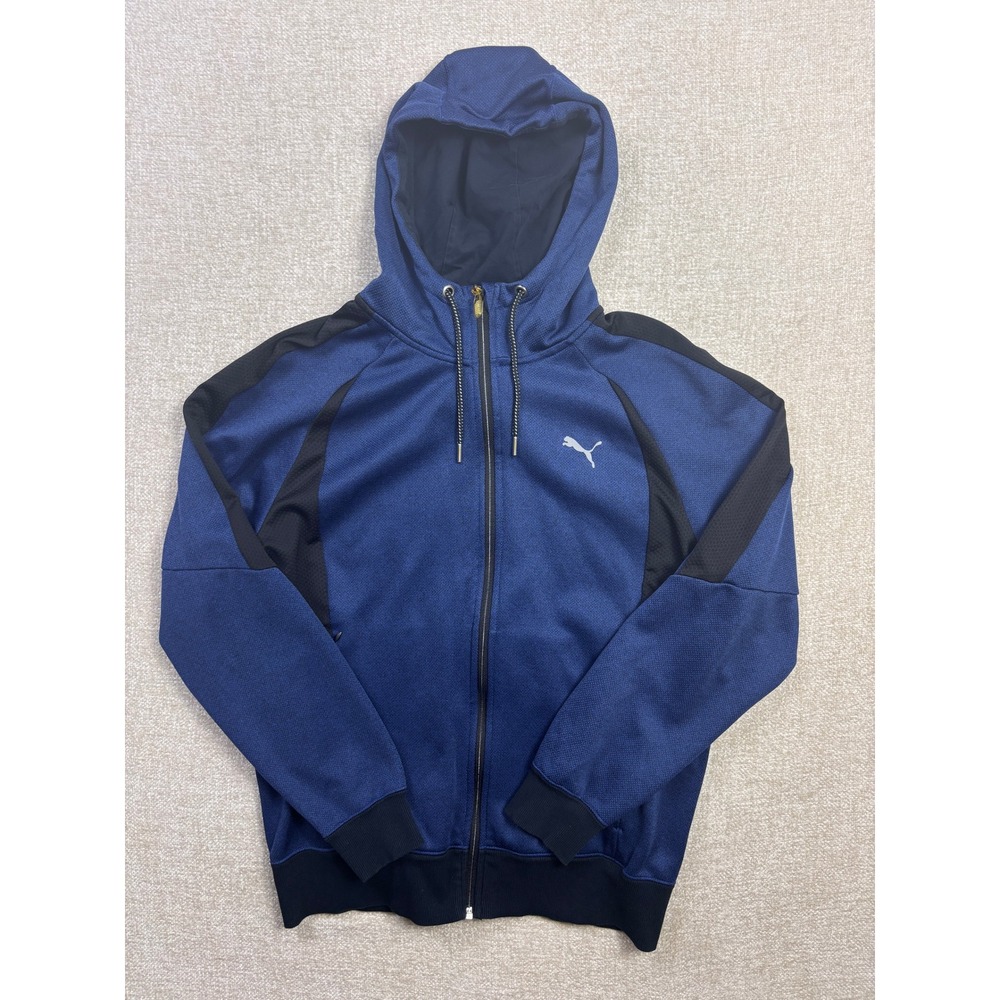 Puma Mens Full Zip Hoodie Navy Blue Black Athletic Jacket Size S